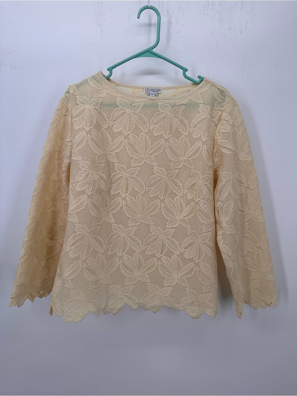 Grace Chuang New York Top Women’s Yellow Floral Cut Lace Formal Shirt Size L